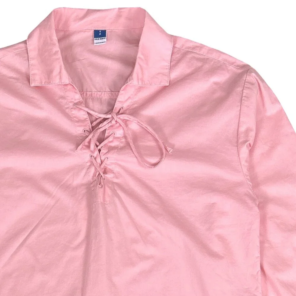 Old Navy Pink Lace-Up Poplin Poet Blouse Cottagecore Renaissance Small - Picture 7 of 16